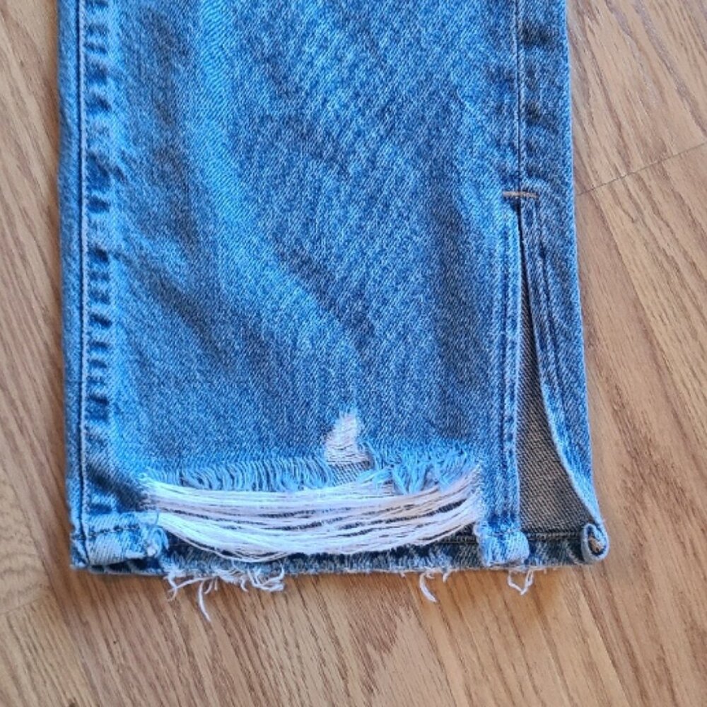 GOOD AMERICAN GOOD BOY SPLIT HEM RIPPED JEANS HIGH RISE STRAIGHT LEG sz 12/31 - Picture 6 of 8